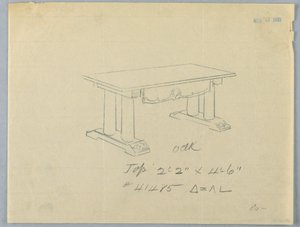 Design for Large Table with Columnar Supports and Pediment Base, 1900-05